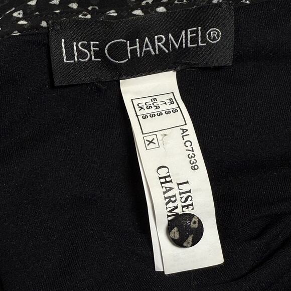 Lise Charmel France Rare Maxi Dress Modest Sz S Long Sleeves Black Tiny Print - Picture 13 of 16